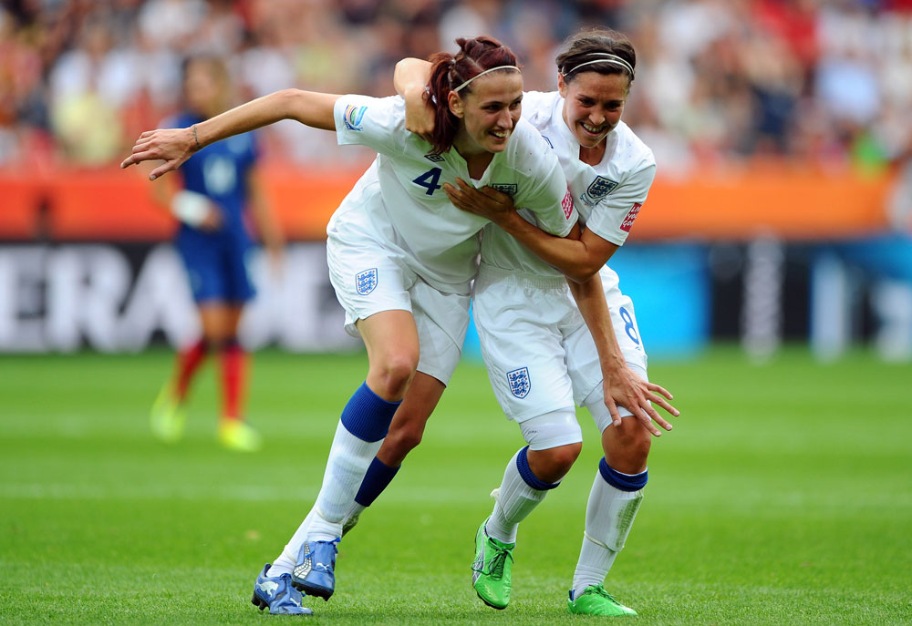 Jill Scott celebrates her goal against France